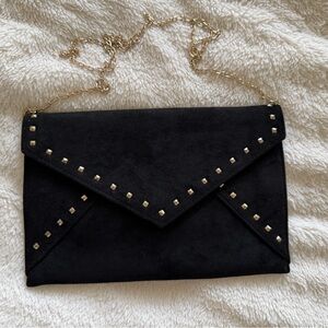 Black Studded Clutch with Gold Chain